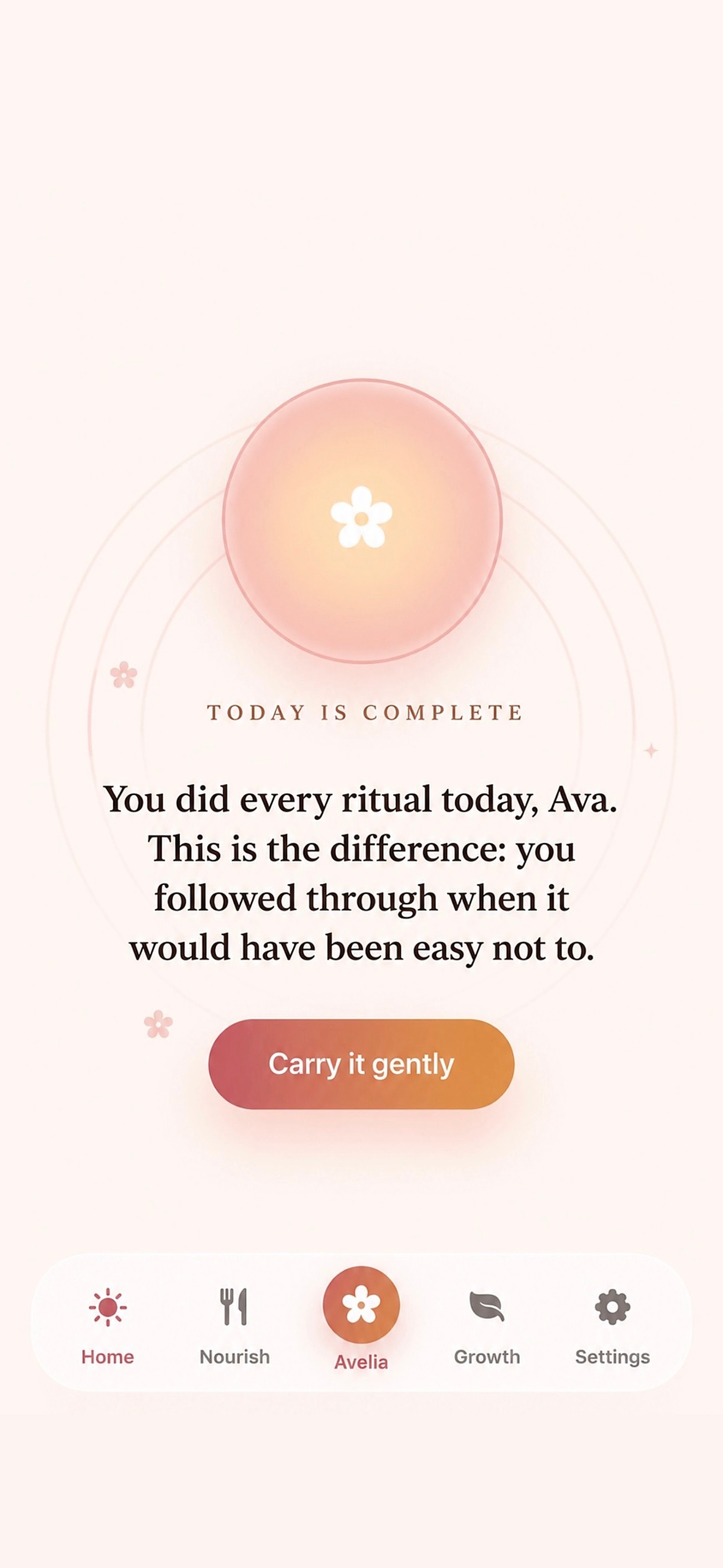 Avelia daily completion screen